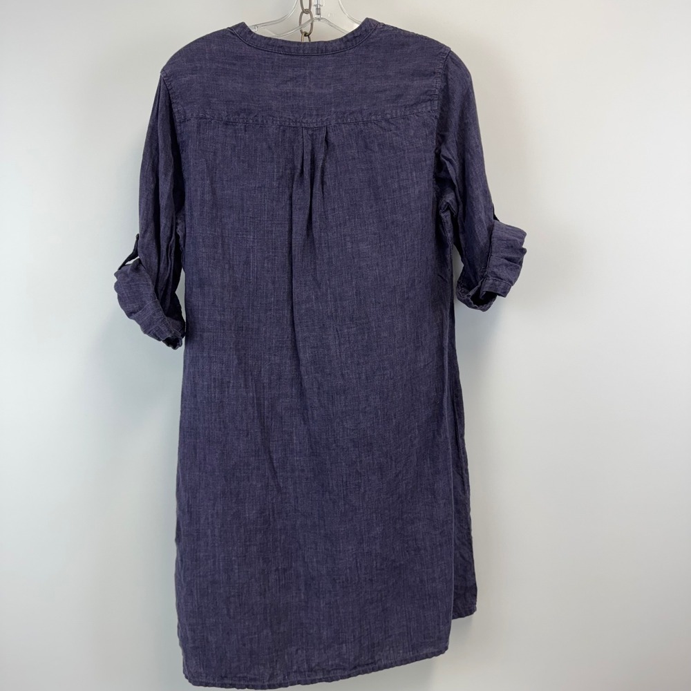 Malvin I Love Linen 100% Linen Shirt Dress Blue Button Front Roll Sleeve Sz L - Picture 11 of 13